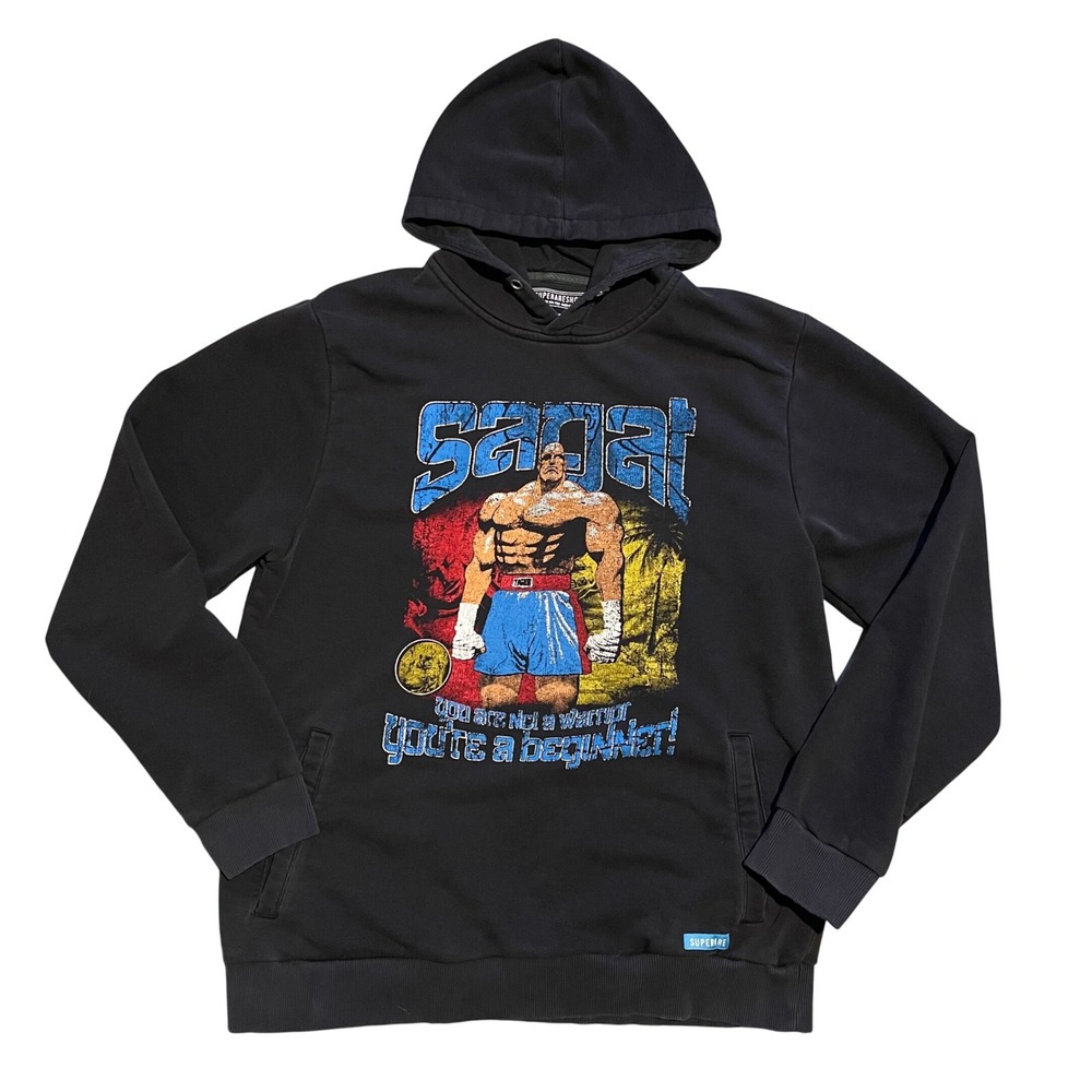 Superare x Street Fighter Sagat Hoodie Mens XL Black Graphic Capcom Sweatshirt